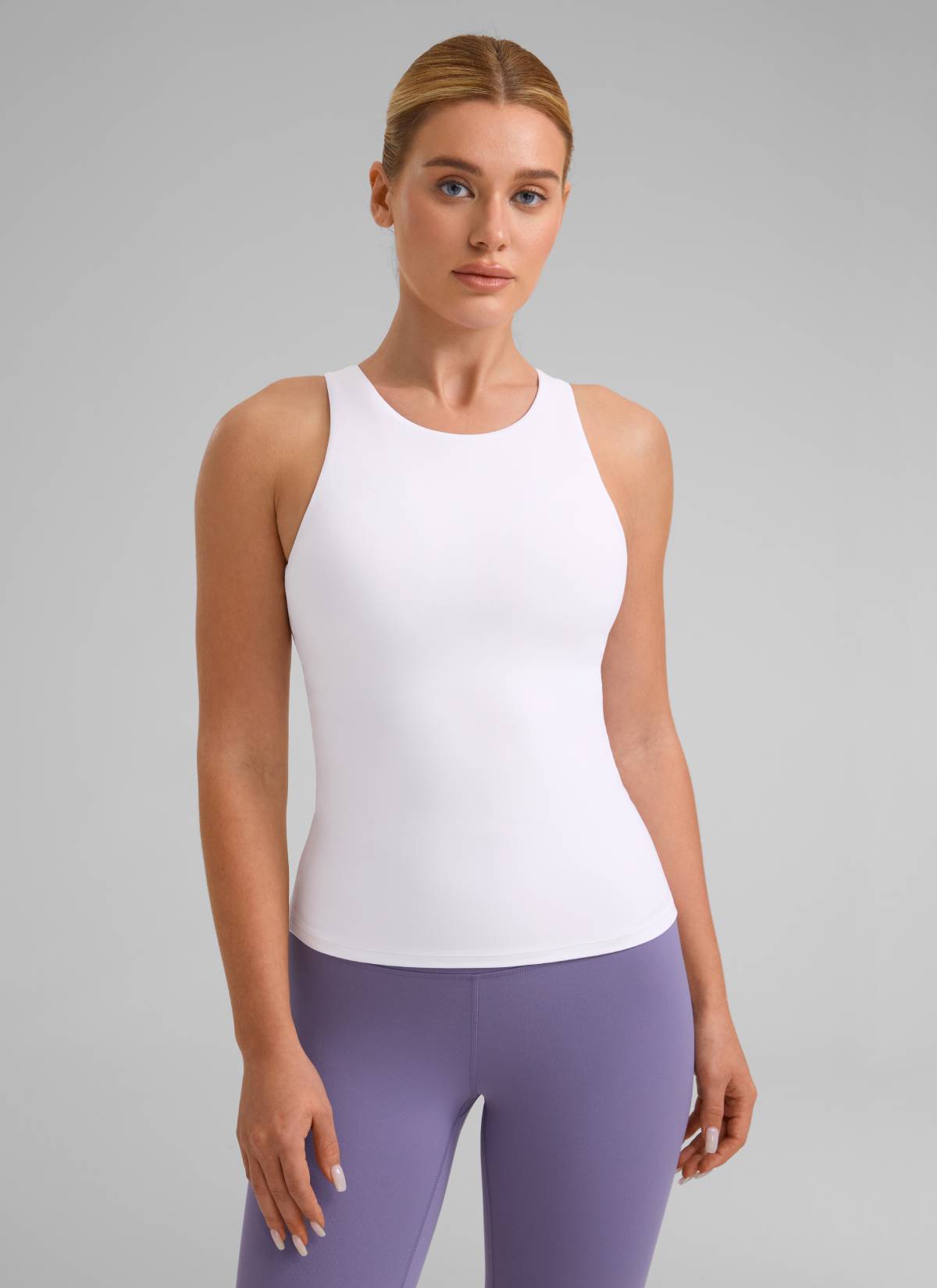 Camiseta de tirantes deportiva de cuello alto con sujetador incorporado Butterluxe para mujer CRZ YOGA Blanco