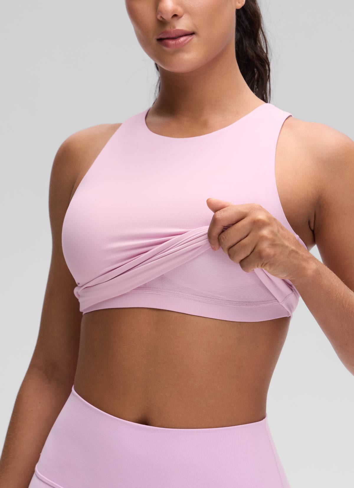 CRZ YOGA Women's Butterluxe Built-in Bra High Neck Racerback Tank Pink Peony @model_info:Carol