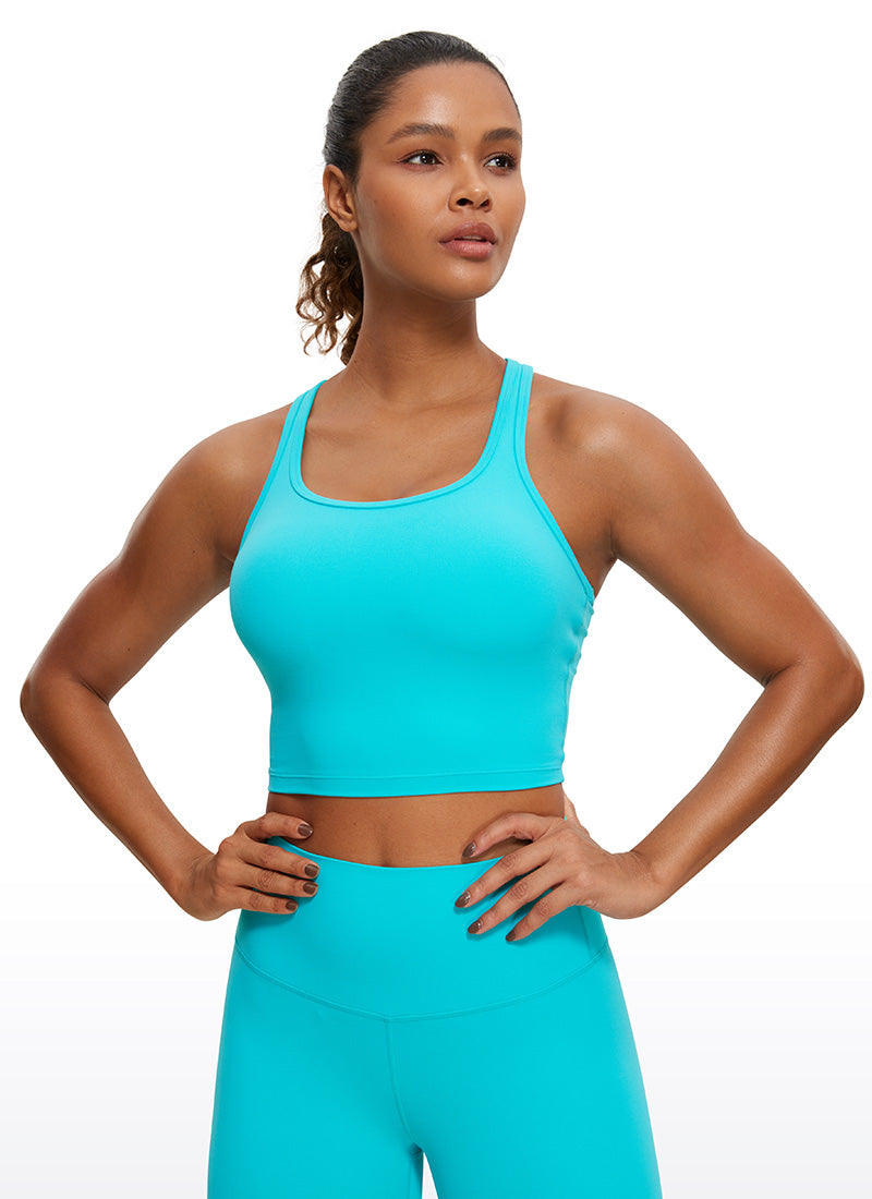 CRZ YOGA Dames Yoga Laag ondersteunende Butterluxe Scoop Neck Bra Y-Back Spectral Blue