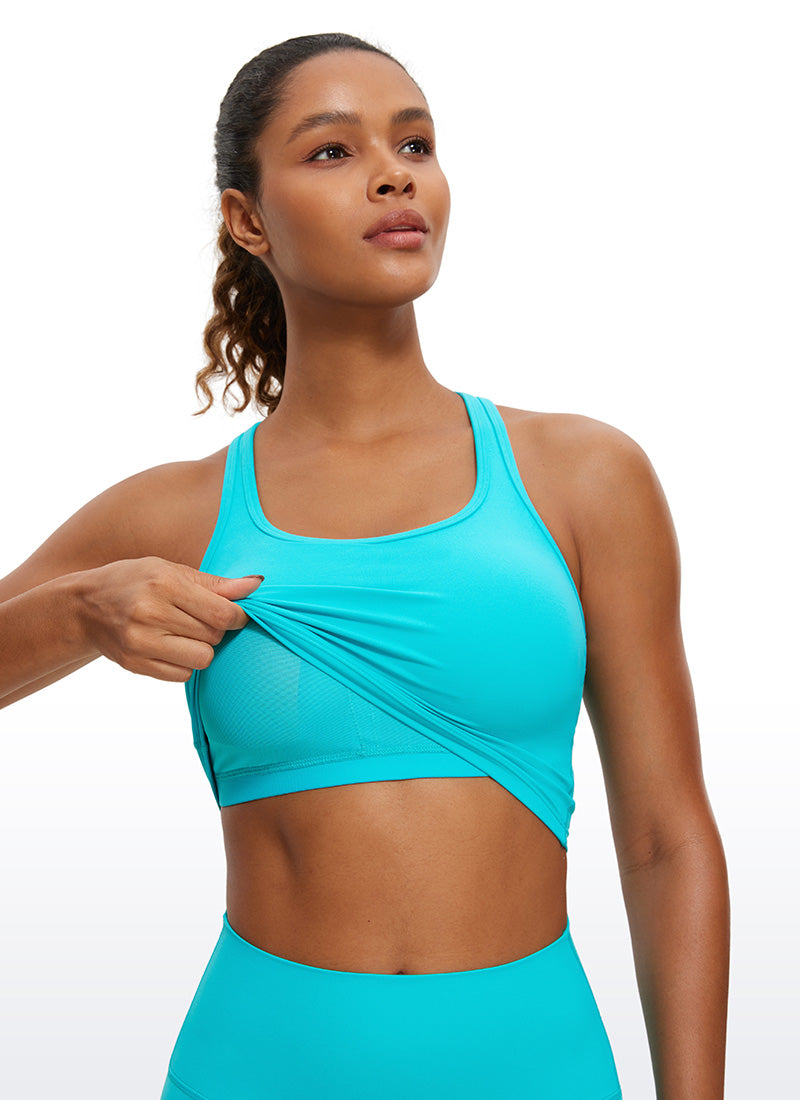CRZ YOGA Dames Yoga Laag ondersteunende Butterluxe Scoop Neck Bra Y-Back Spectral Blue