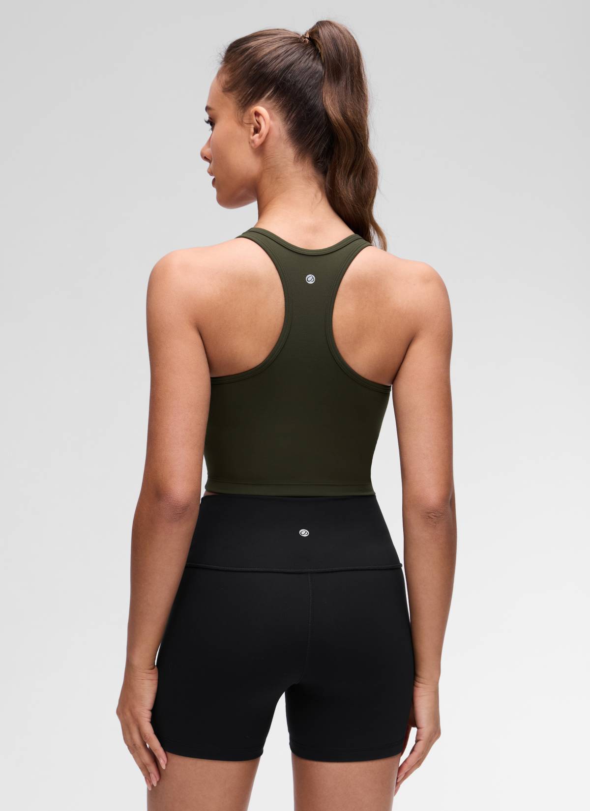CRZ YOGA Women's Yoga Low support Butterluxe Scoop Neck Bra Y-Back Olive Green @model_info:Maria