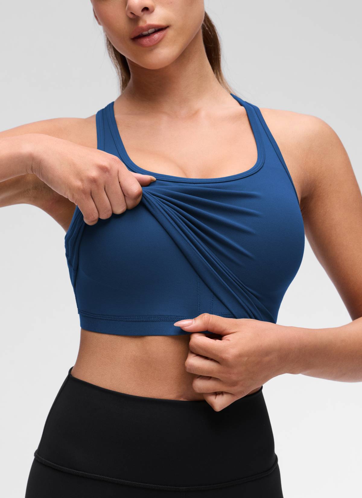 CRZ YOGA da donna Yoga Reggiseno Butterluxe con scollo rotondo e schiena a Y a sostegno leggero Blu Navy Francese
