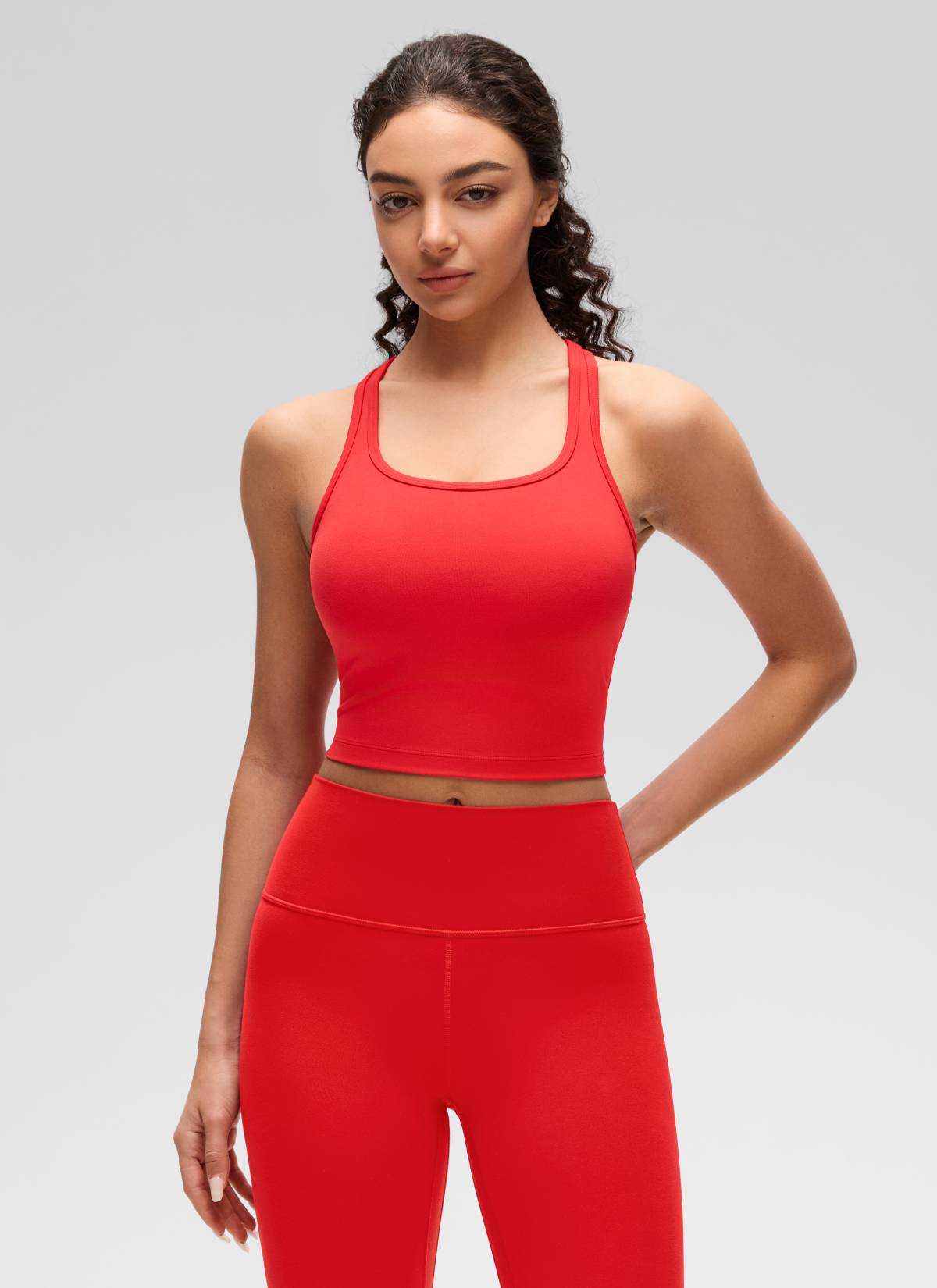 CRZ YOGA da donna Yoga Reggiseno Butterluxe con scollo rotondo e schiena a Y a sostegno leggero Rosso Intenso