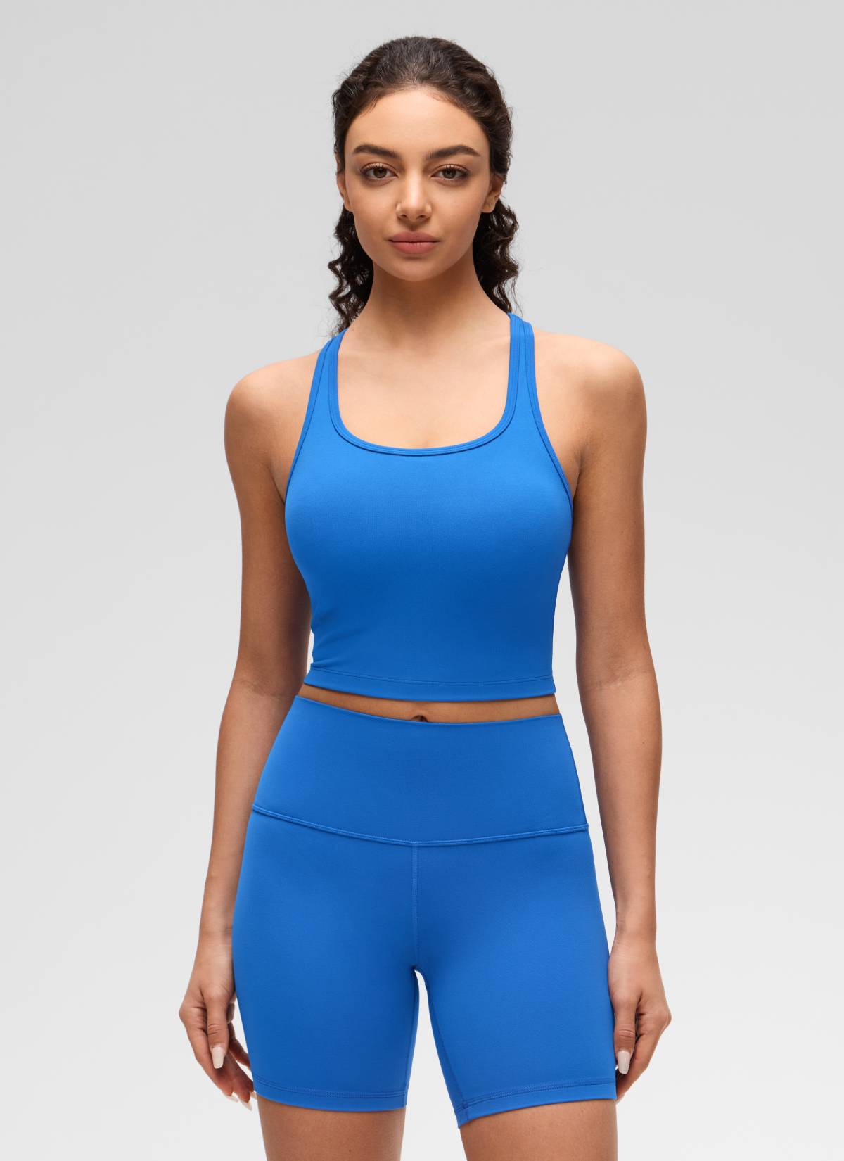 CRZ YOGA moteriška joga žemo palaikymo Butterluxe liemenėlė gilia apvalia iškirpte, Y formos nugara, „Sparkle Blue“
