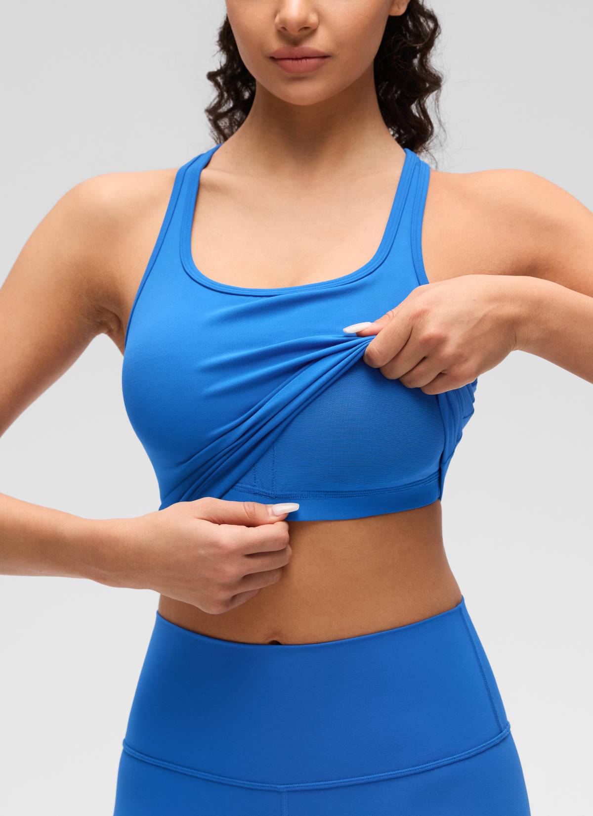 CRZ YOGA da donna Yoga Reggiseno Butterluxe con scollo rotondo e schiena a Y a sostegno leggero Blu Scintillante