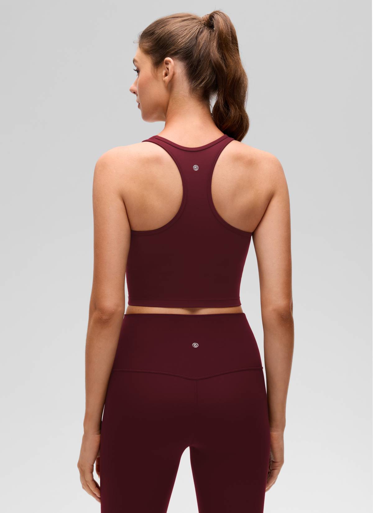 CRZ YOGA moteriška joga žemo palaikymo Butterluxe liemenėlė gilia apvalia iškirpte, Y formos nugara, „Red Merlot“