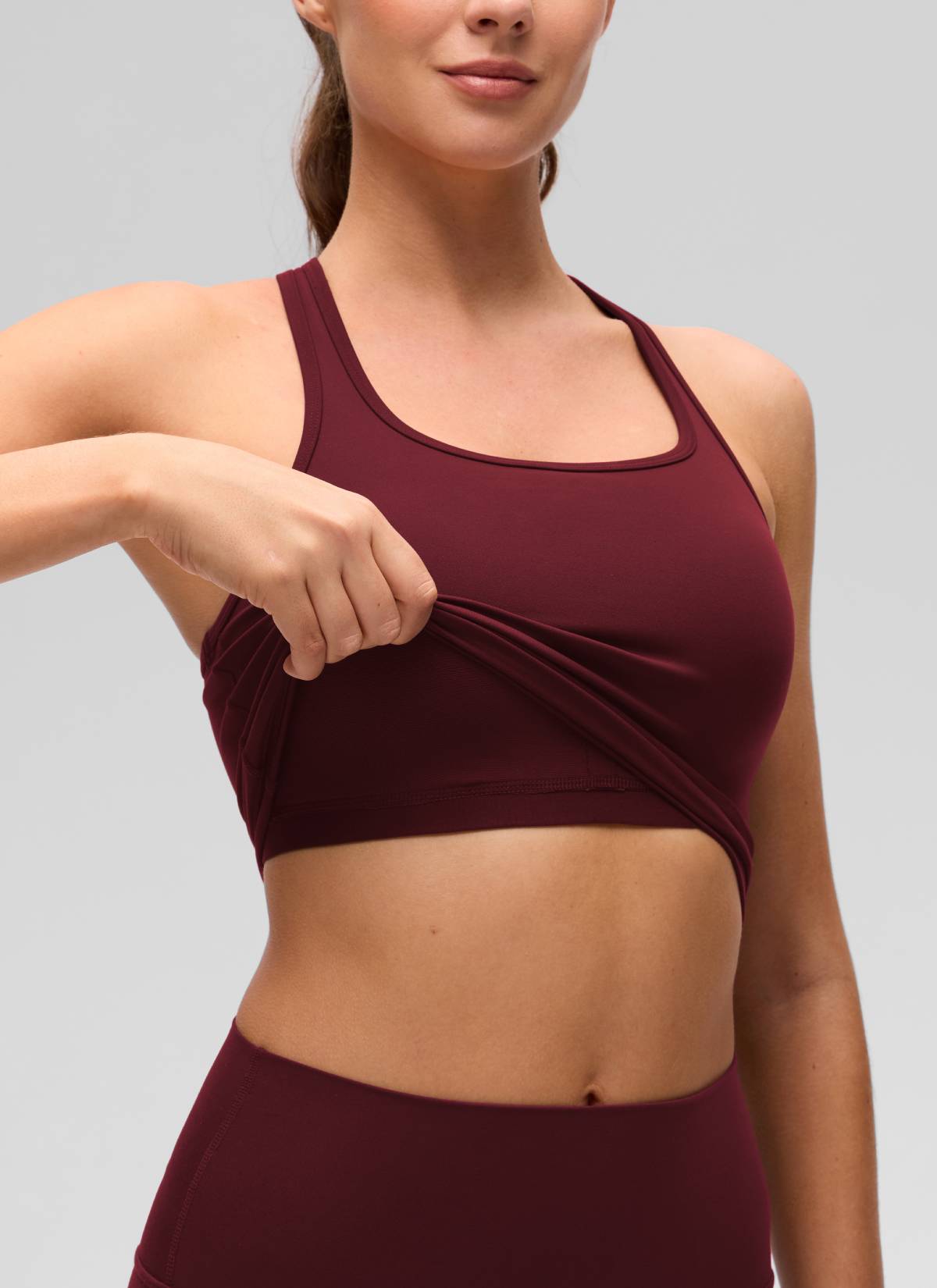 CRZ YOGA Reggiseno da yoga da donna con sostegno leggero Butterluxe, scollo a U e schiena a Y, Rosso Merlot