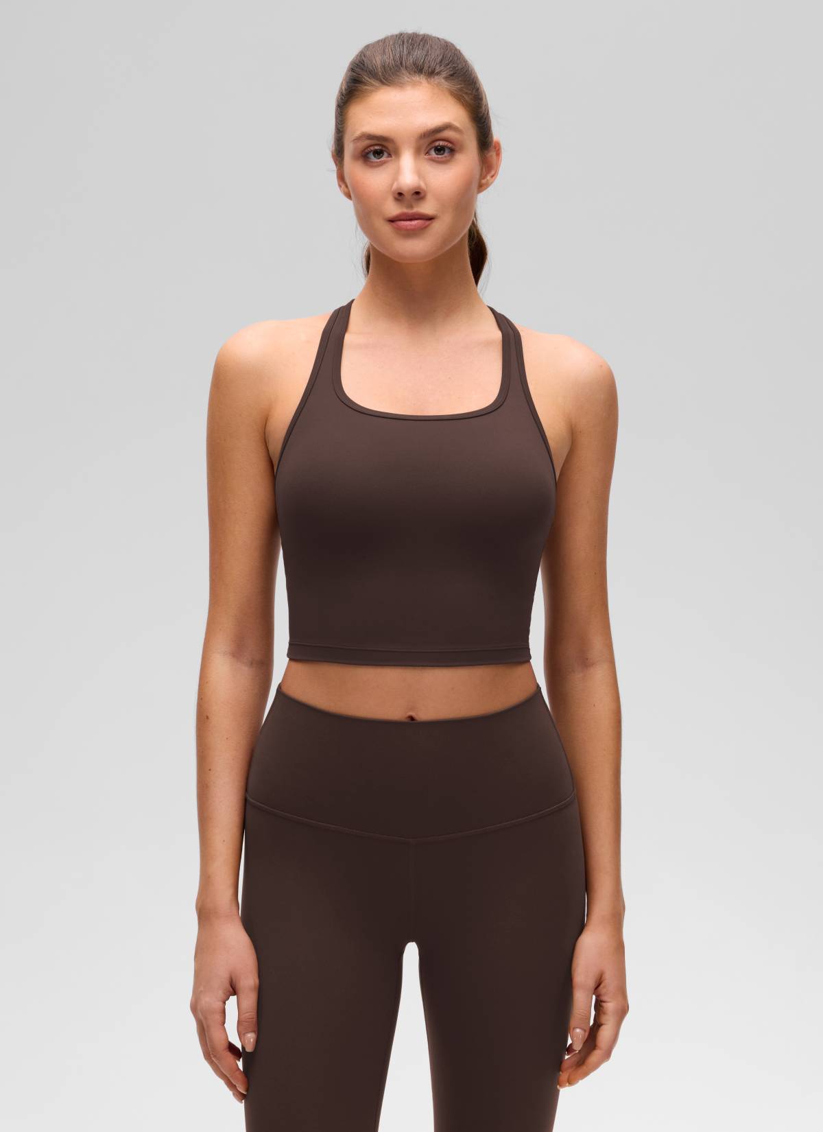CRZ YOGA da donna Yoga Reggiseno Butterluxe con scollo rotondo e schiena a Y a sostegno leggero Hot Fudge Brown