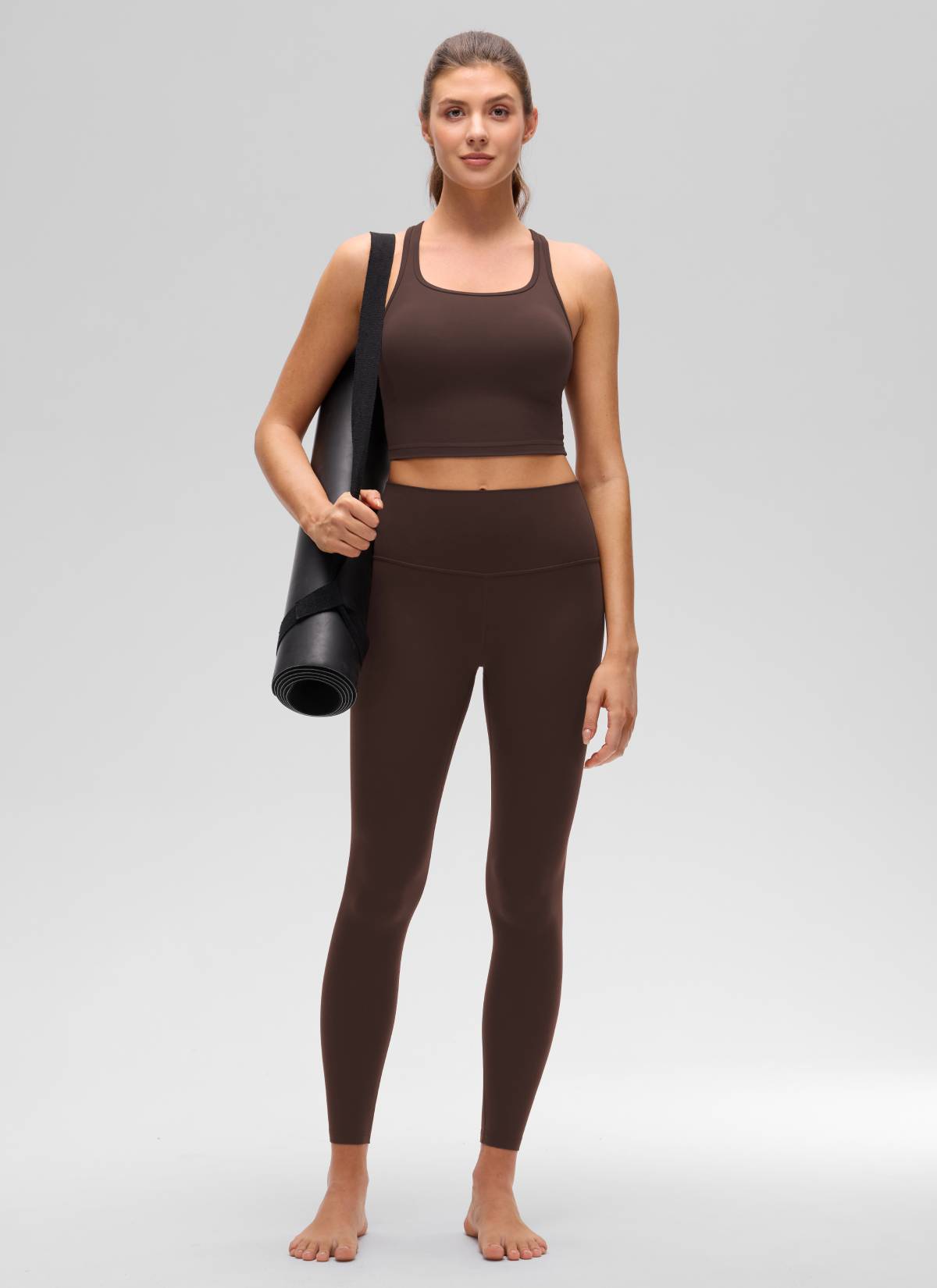 CRZ YOGA Women's Yoga Low support Butterluxe Scoop Neck Bra Y-Back Hot Fudge Brown