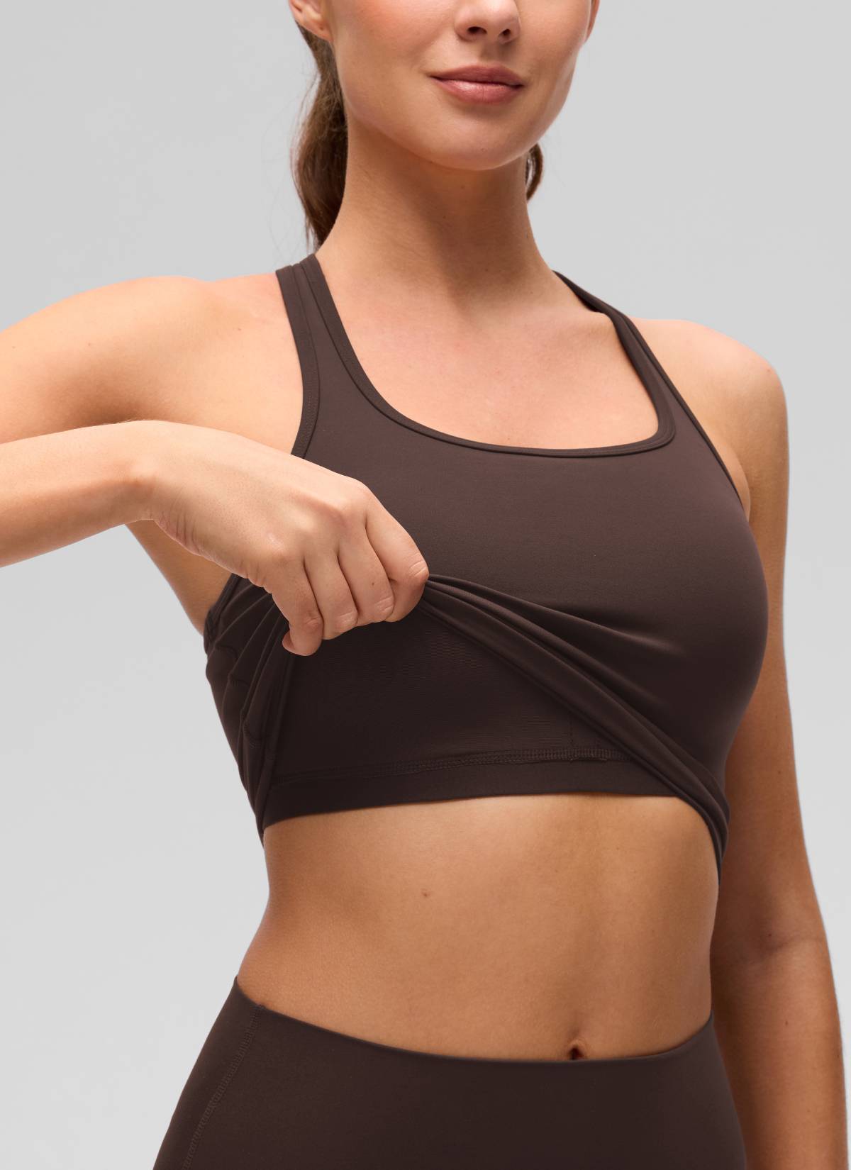 CRZ YOGA da donna Yoga Reggiseno Butterluxe con scollo rotondo e schiena a Y a sostegno leggero Hot Fudge Brown