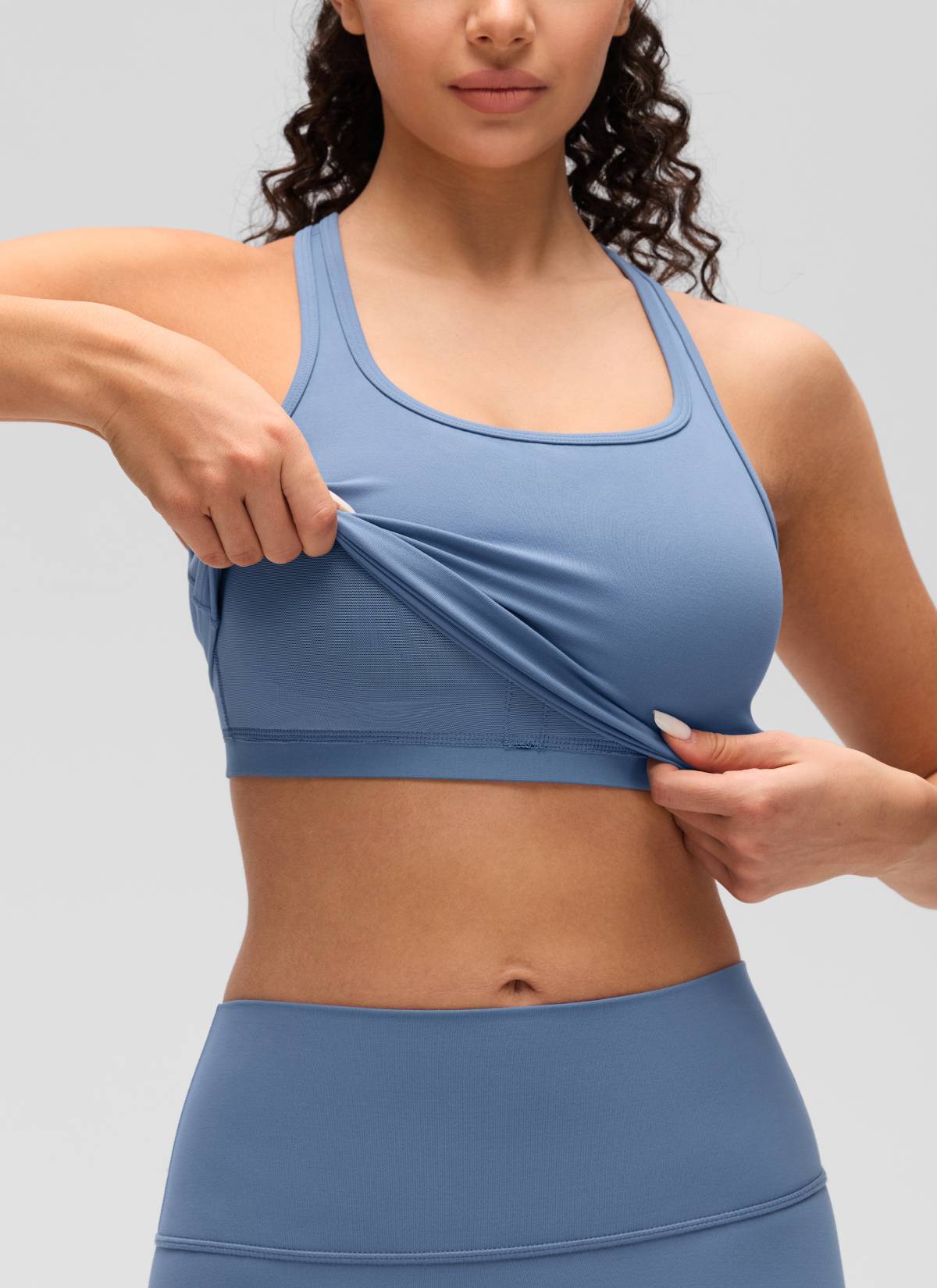 CRZ YOGA Women's Yoga Low support Butterluxe Scoop Neck Bra Y-Back Oasis Blue