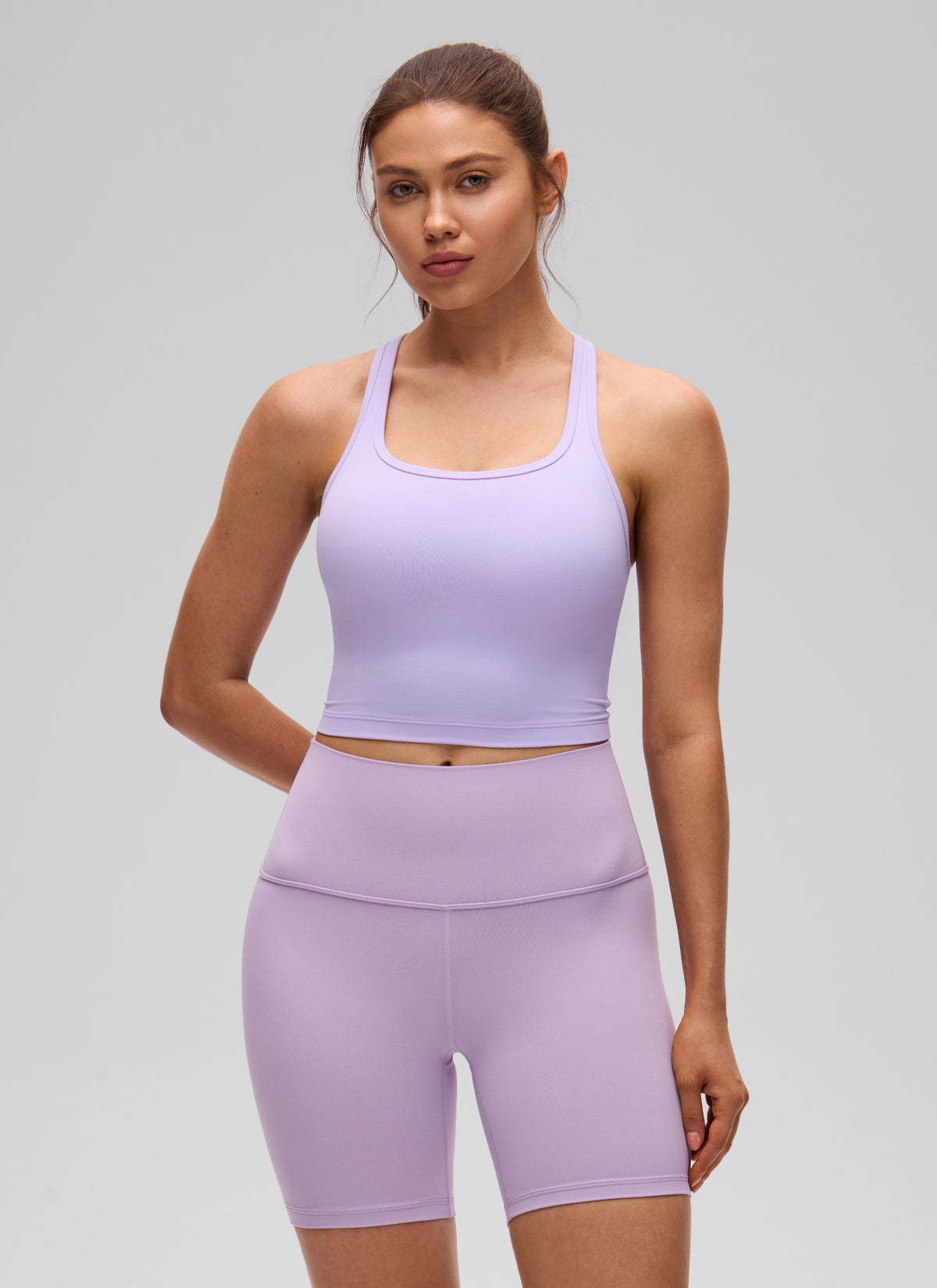 CRZ YOGA Naisten joogaliivit, kevyt tuki, Butterluxe, matala pääntie, Y-selkäosa, Lavender Frost @model_info:V