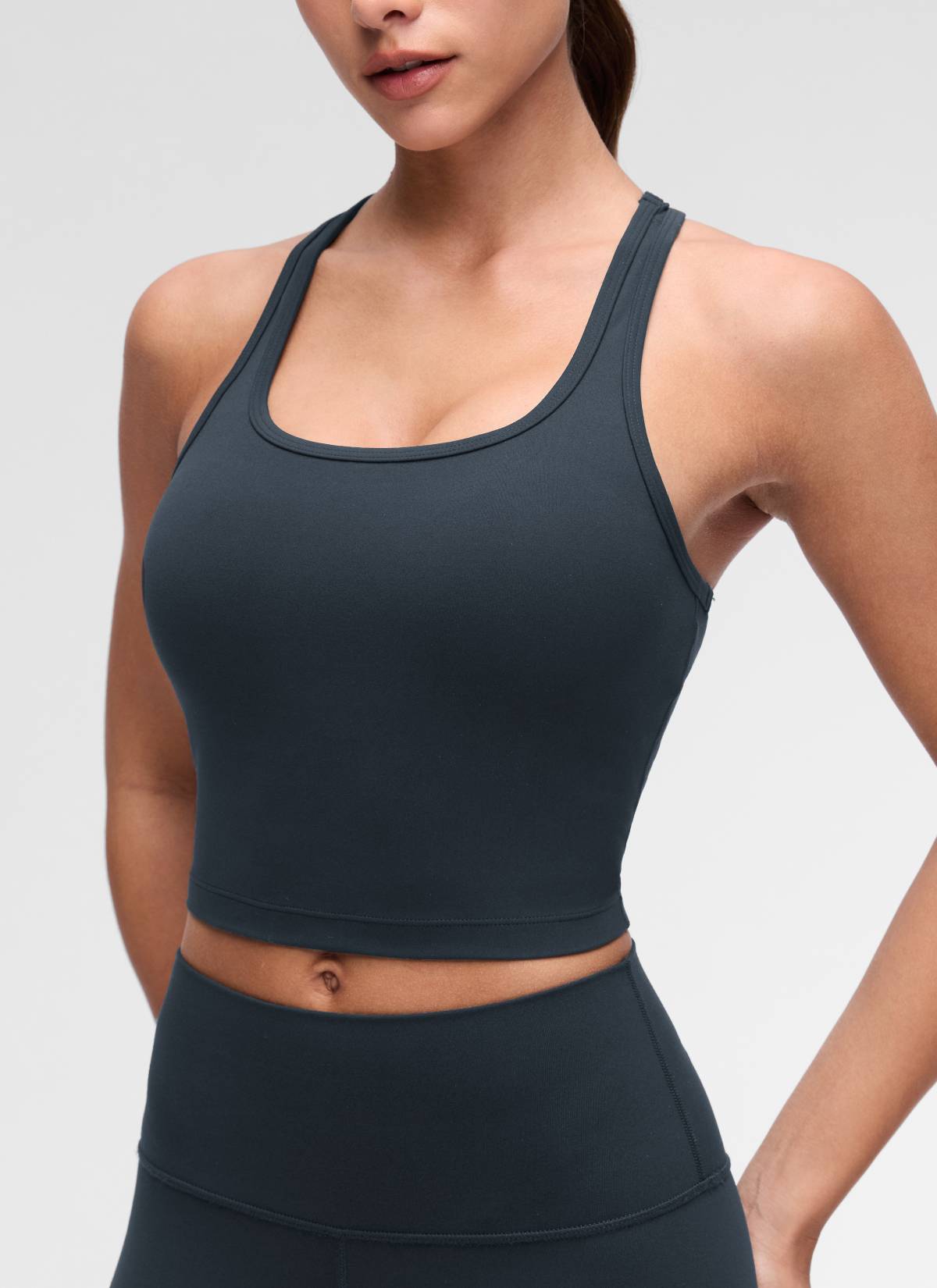 CRZ YOGA da donna Yoga Reggiseno Butterluxe con scollo rotondo e schiena a Y a sostegno leggero Blu Navy