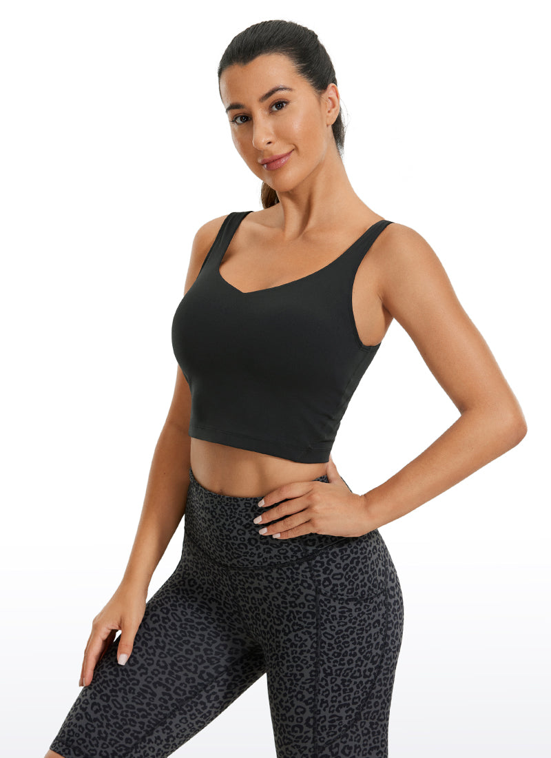 CRZ YOGA Dames Yoga Lang model Butterluxe Sportbeha met lichte ondersteuning U-rug Zwart