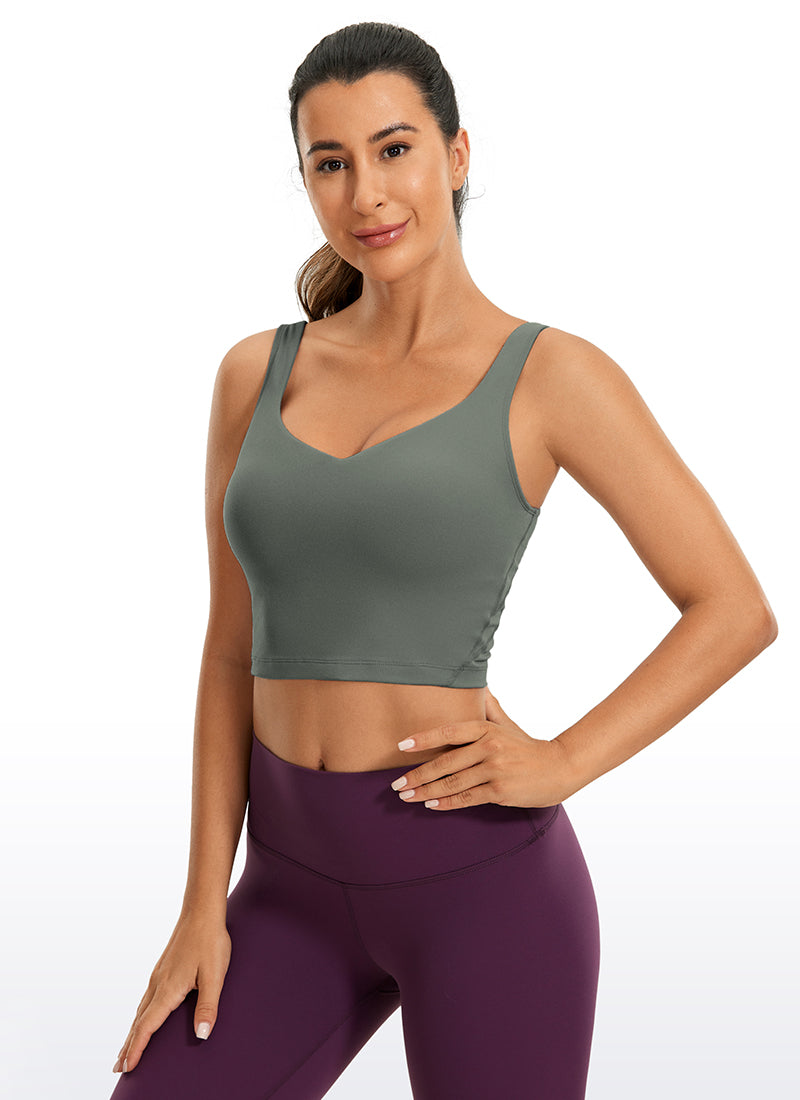 CRZ YOGA Dames Yoga Lang model Butterluxe Sportbeha met lichte ondersteuning U-rug Grijs Salie