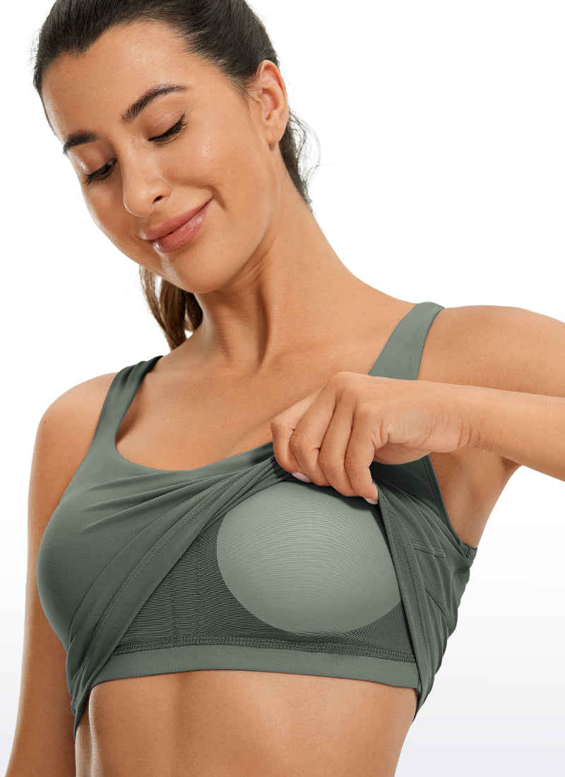 CRZ YOGA Dames Yoga Lang model Butterluxe Sportbeha met lichte ondersteuning U-rug Grijs Salie