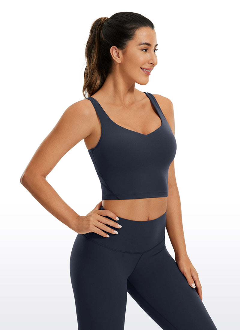 CRZ YOGA Dames Yoga Beha met lichte ondersteuning Butterluxe Longline U-rug Schemerblauw