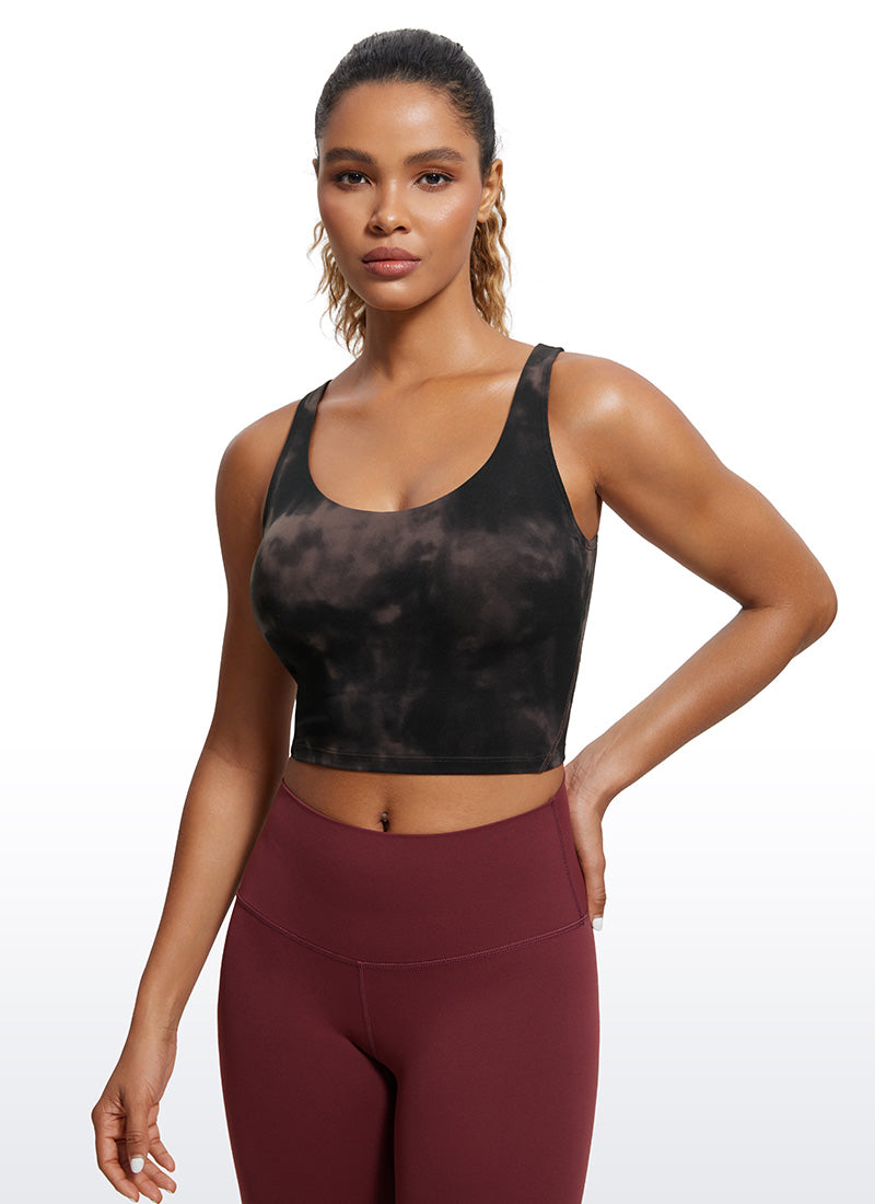 CRZ YOGA Dames Yoga Lang model Butterluxe Sportbeha met lichte ondersteuning U-rug Taupe Tie Dye Bloemen