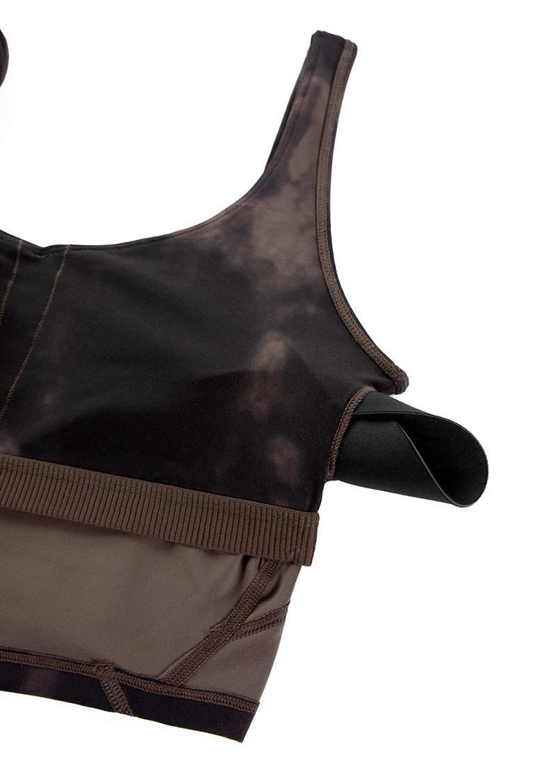 CRZ YOGA Dames Yoga Lang model Butterluxe Sportbeha met lichte ondersteuning U-rug Taupe Tie Dye Bloemen
