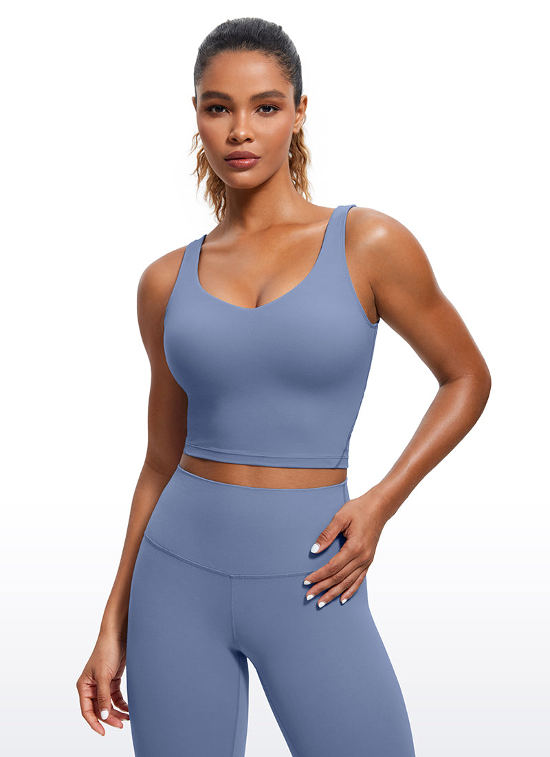 CRZ YOGA Dames Yoga Lang model Butterluxe Sportbeha met lichte ondersteuning U-rug Oase Blauw