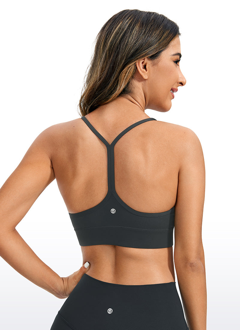 CRZ YOGA Women's Yoga Light Support Butterluxe Longline Bra Y-Back Melanite @model_info:Gabe