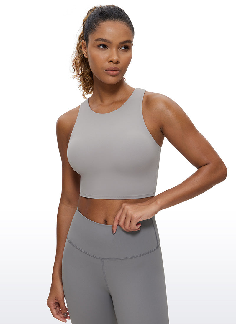 CRZ YOGA Dames Yoga Lage Ondersteuning Butterluxe Tanktop Hoge Hals Racerback Meeuwengrijs