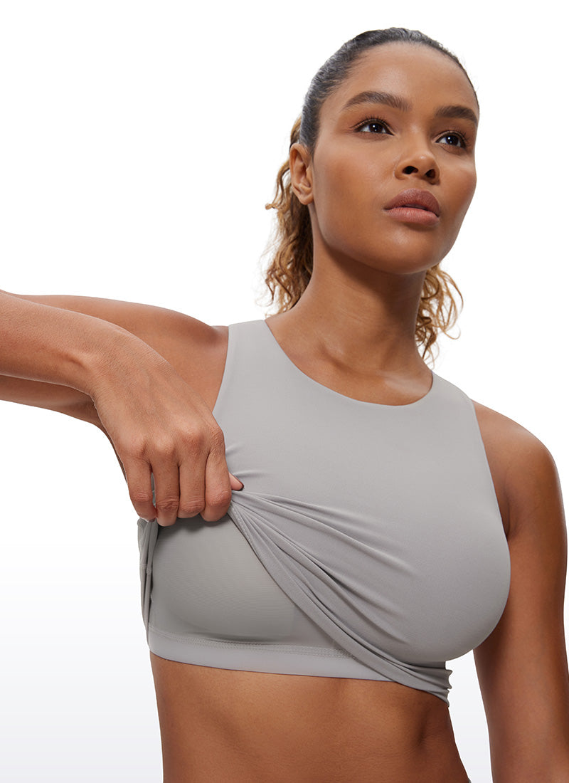 CRZ YOGA Dames Yoga Lage Ondersteuning Butterluxe Tanktop Hoge Hals Racerback Meeuwengrijs