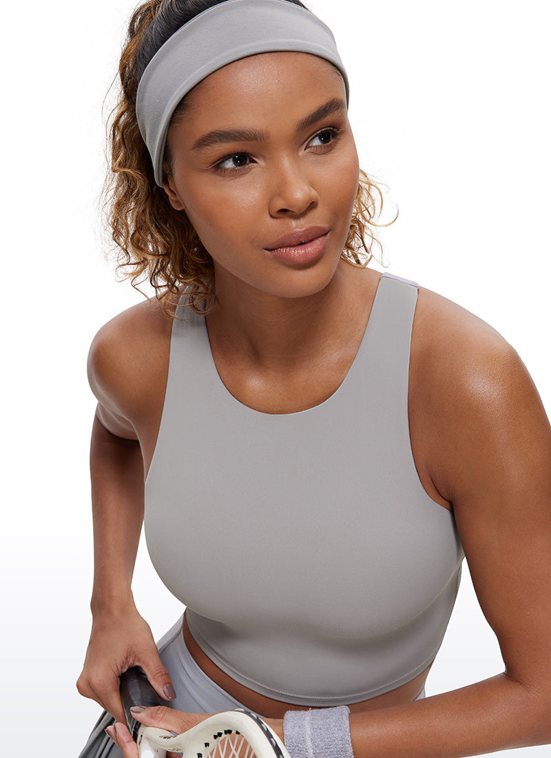 CRZ YOGA Dames Yoga Lage Ondersteuning Butterluxe Tanktop Hoge Hals Racerback Meeuwengrijs