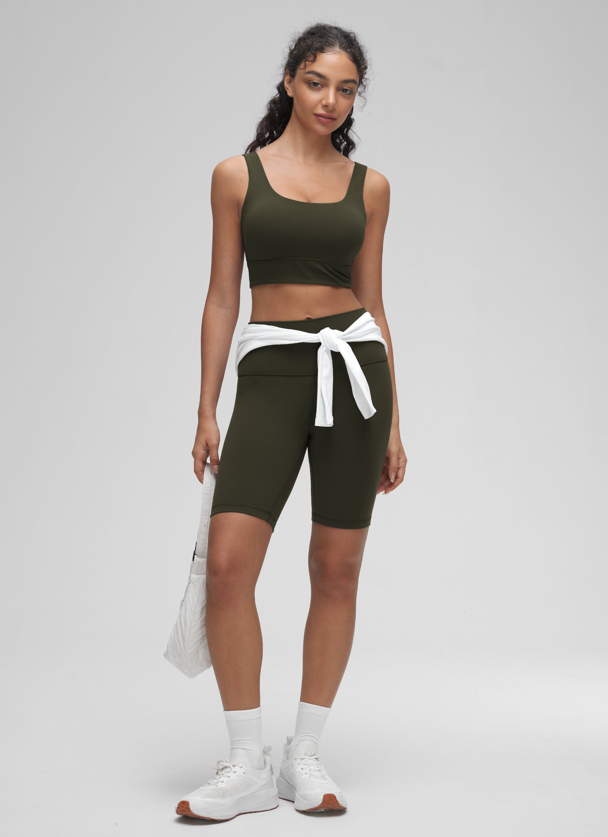 CRZ YOGA Dames Yoga Sportbeha met lichte ondersteuning Butterluxe U-rug Longline Olijfgroen