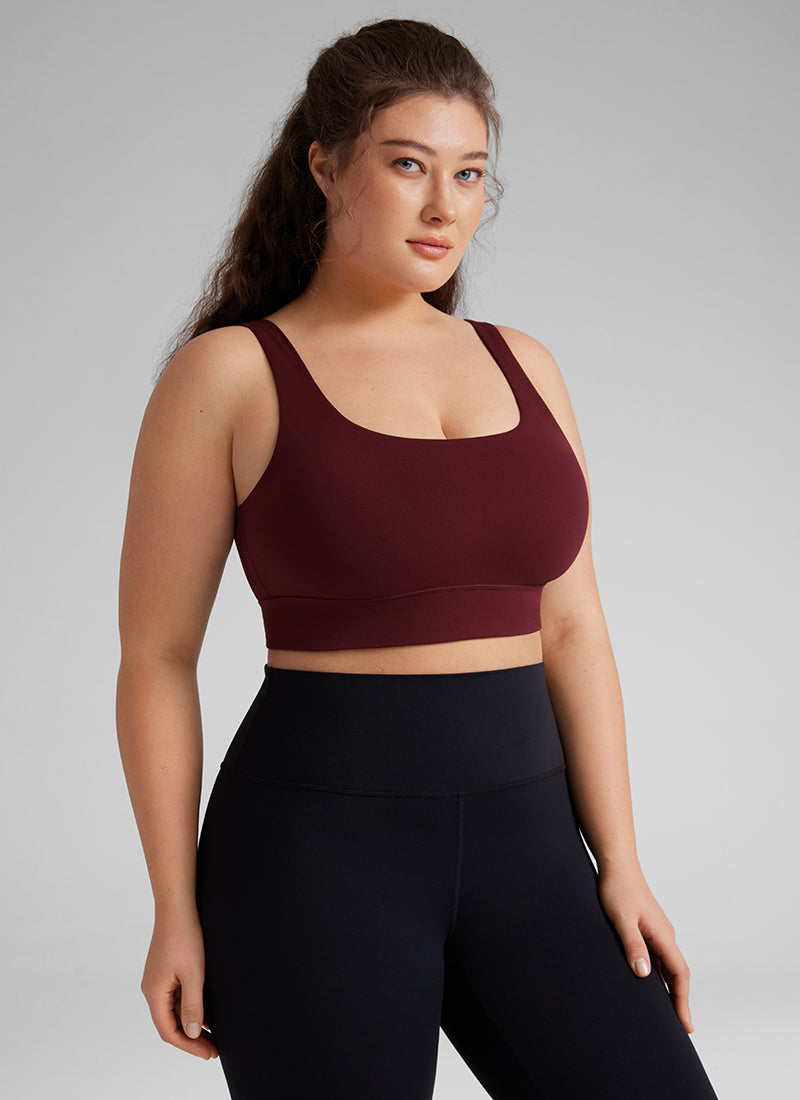 CRZ YOGA Women's Yoga Low Support Butterluxe Sport Bra U Back Longline Red Merlot @model_info:Victoria