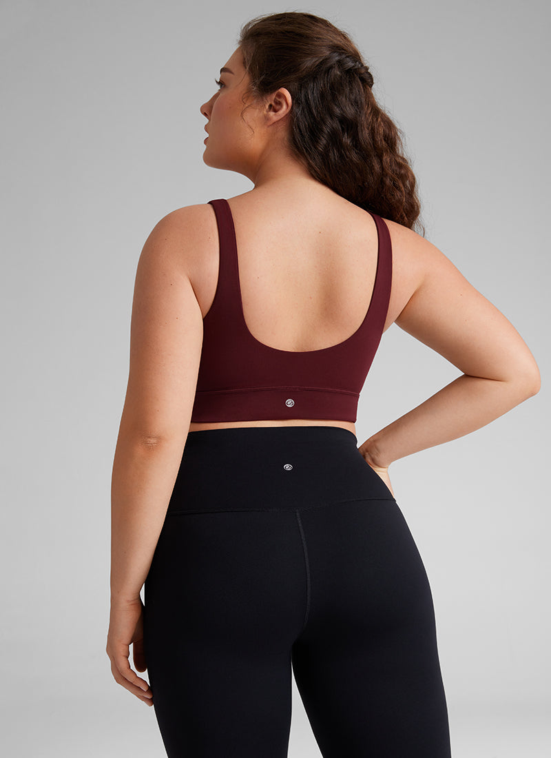 CRZ YOGA Women's Yoga Low Support Butterluxe Sport Bra U Back Longline Red Merlot @model_info:Victoria