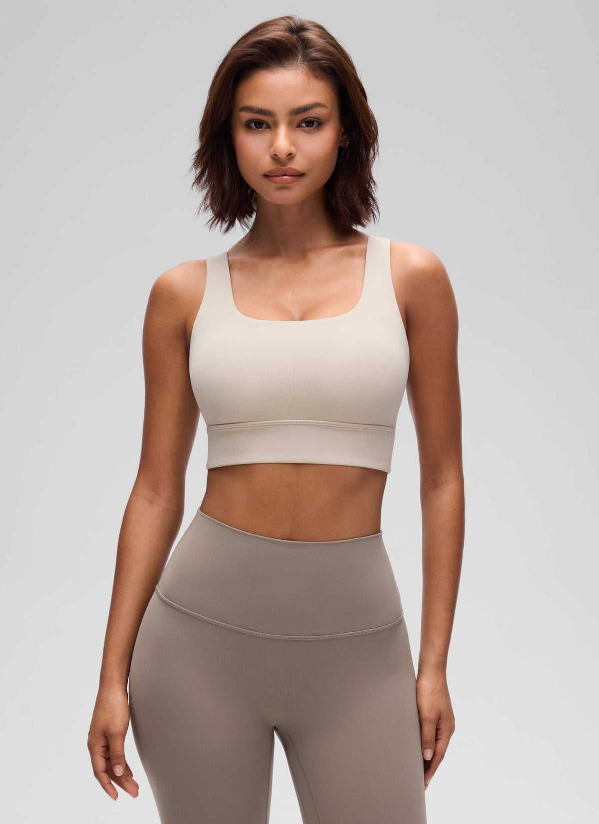 CRZ YOGA Women's Yoga Low Support Butterluxe Sport Bra U Back Longline Mojave Tan @model_info:Tati