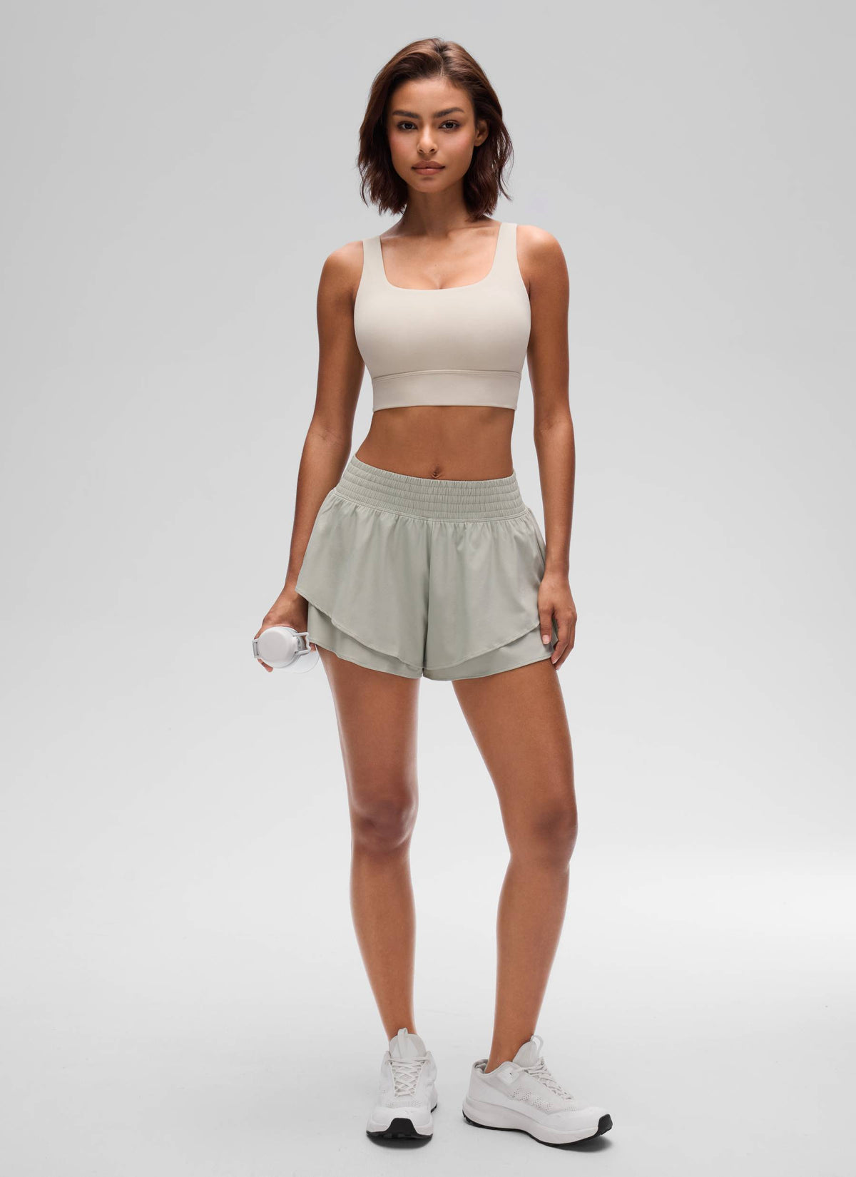 CRZ YOGA Women's Yoga Low Support Butterluxe Sport Bra U Back Longline Mojave Tan @model_info:Tati