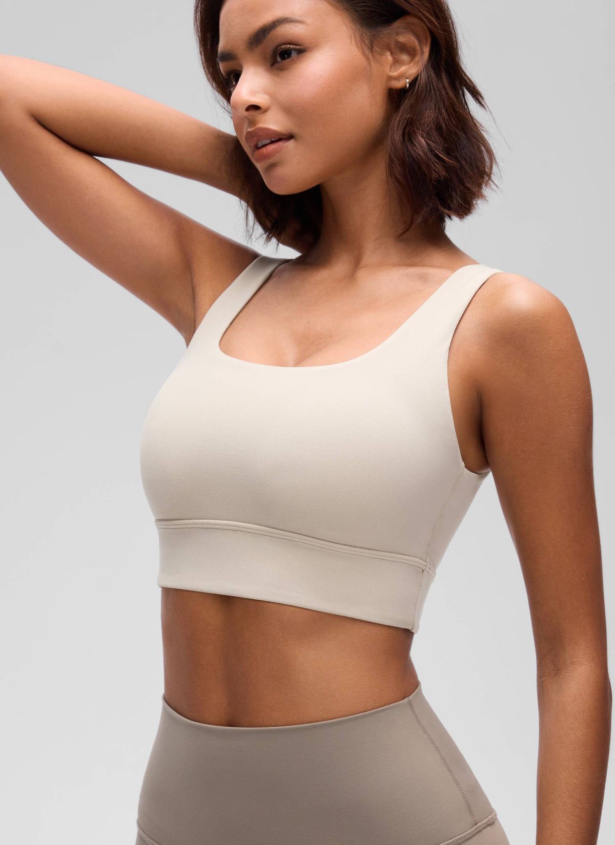 CRZ YOGA Women's Yoga Low Support Butterluxe Sport Bra U Back Longline Mojave Tan @model_info:Tati