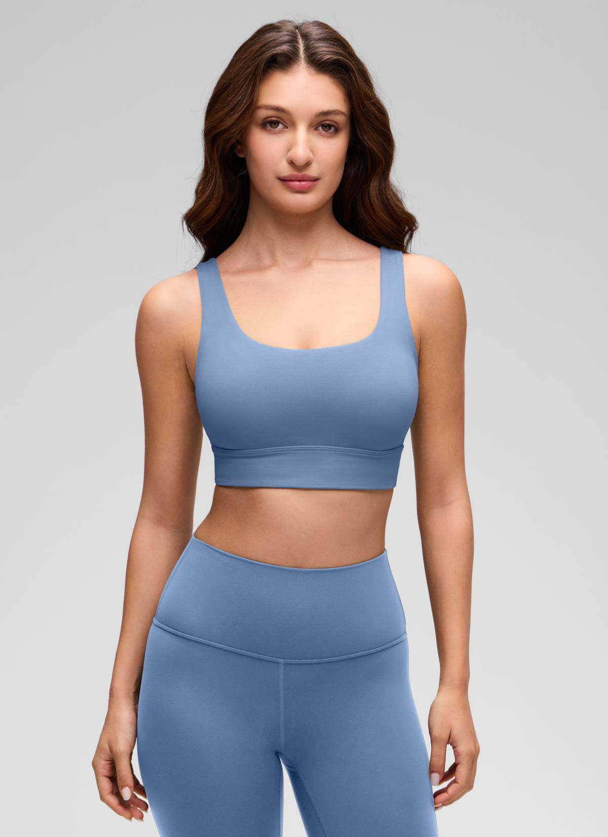 CRZ YOGA Dames Yoga Lage ondersteuning Butterluxe Sport-BH U-rug Longline Oasis Blue