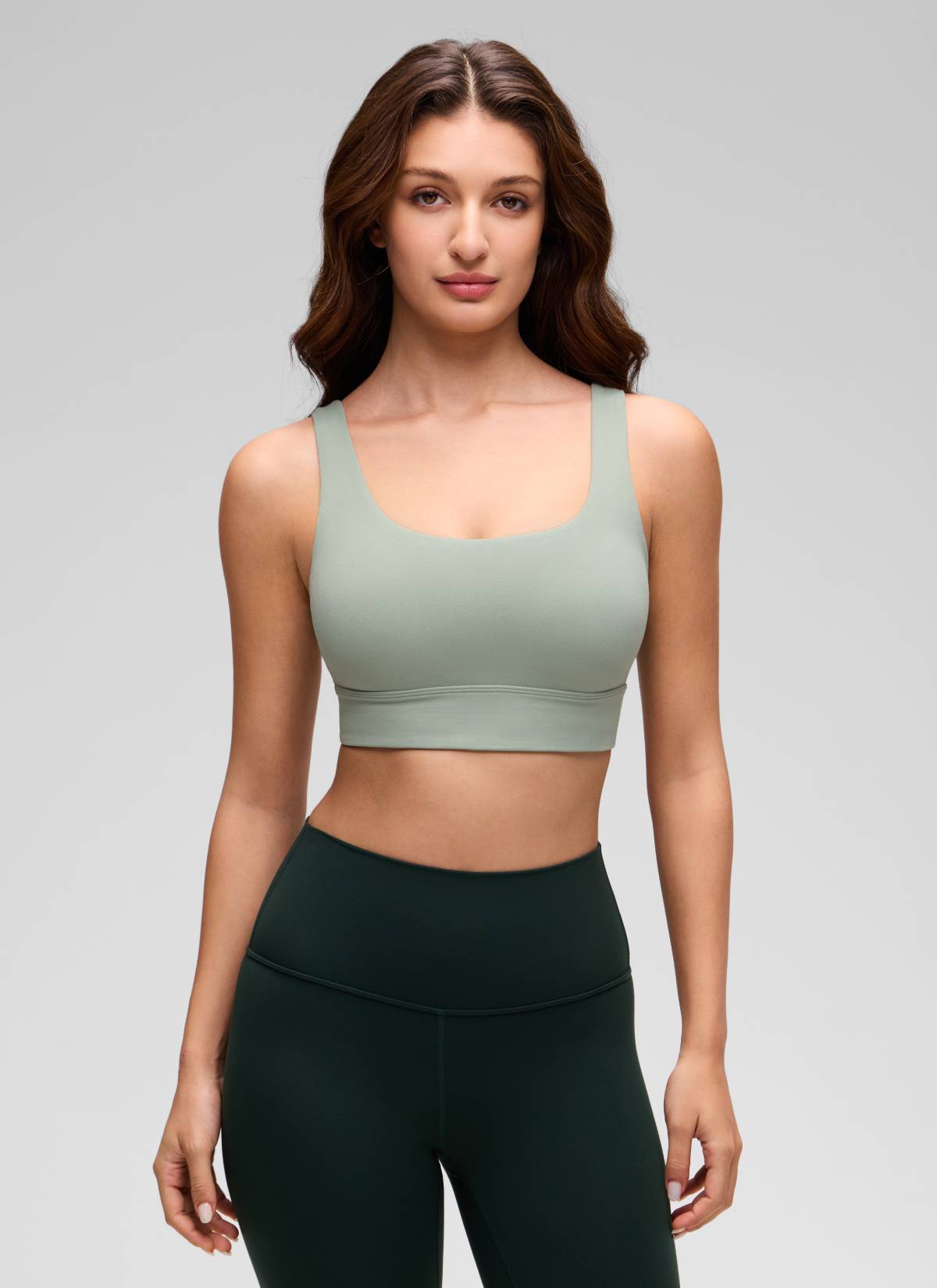 CRZ YOGA Women's Yoga Low Support Butterluxe Sport Bra U Back Longline Green Palm Court @model_info:Inga