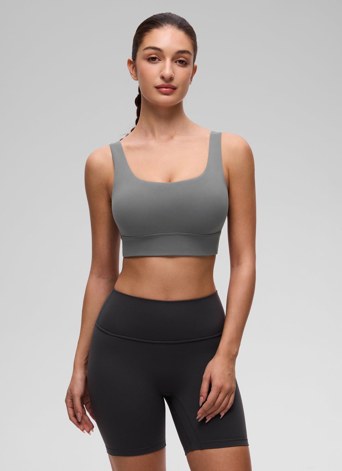 CRZ YOGA Women's Yoga Low Support Butterluxe Sport Bra U Back Longline Ash Grey @model_info:Inga