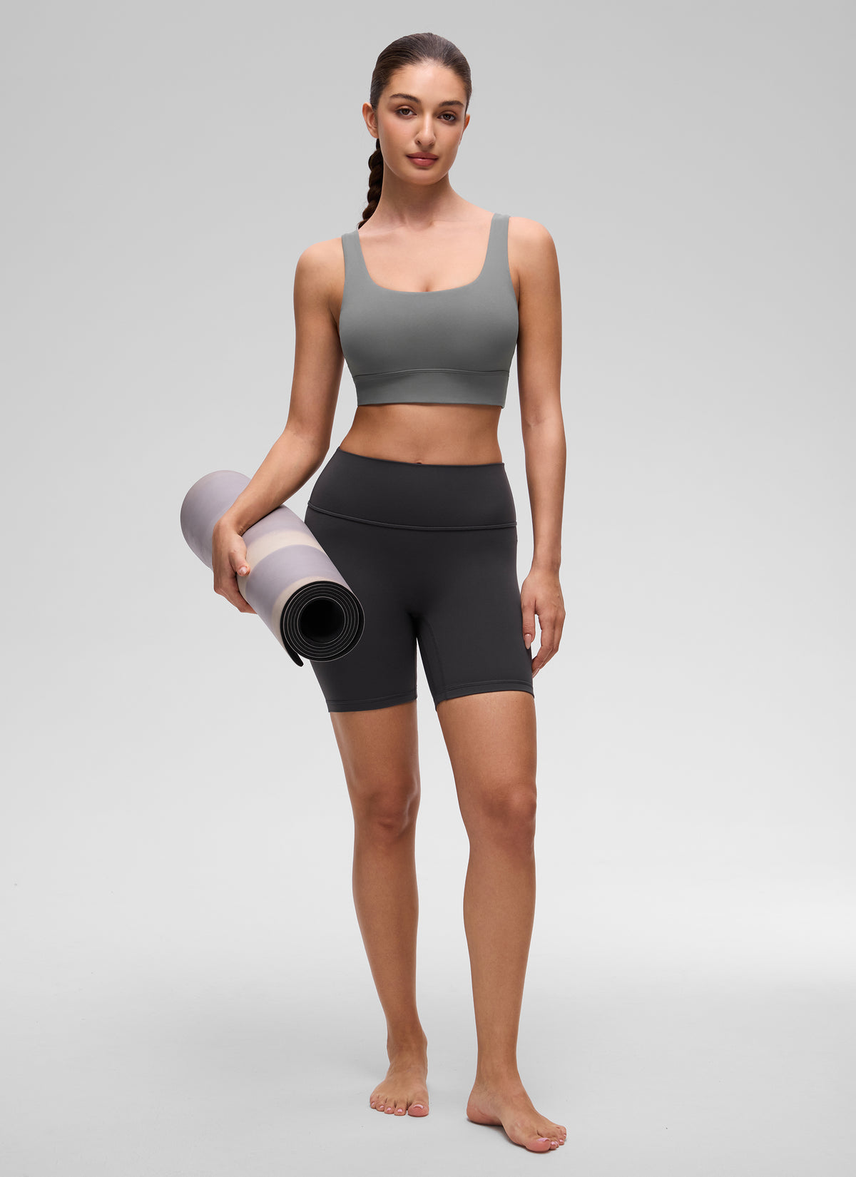 CRZ YOGA Women's Yoga Low Support Butterluxe Sport Bra U Back Longline Ash Grey @model_info:Inga