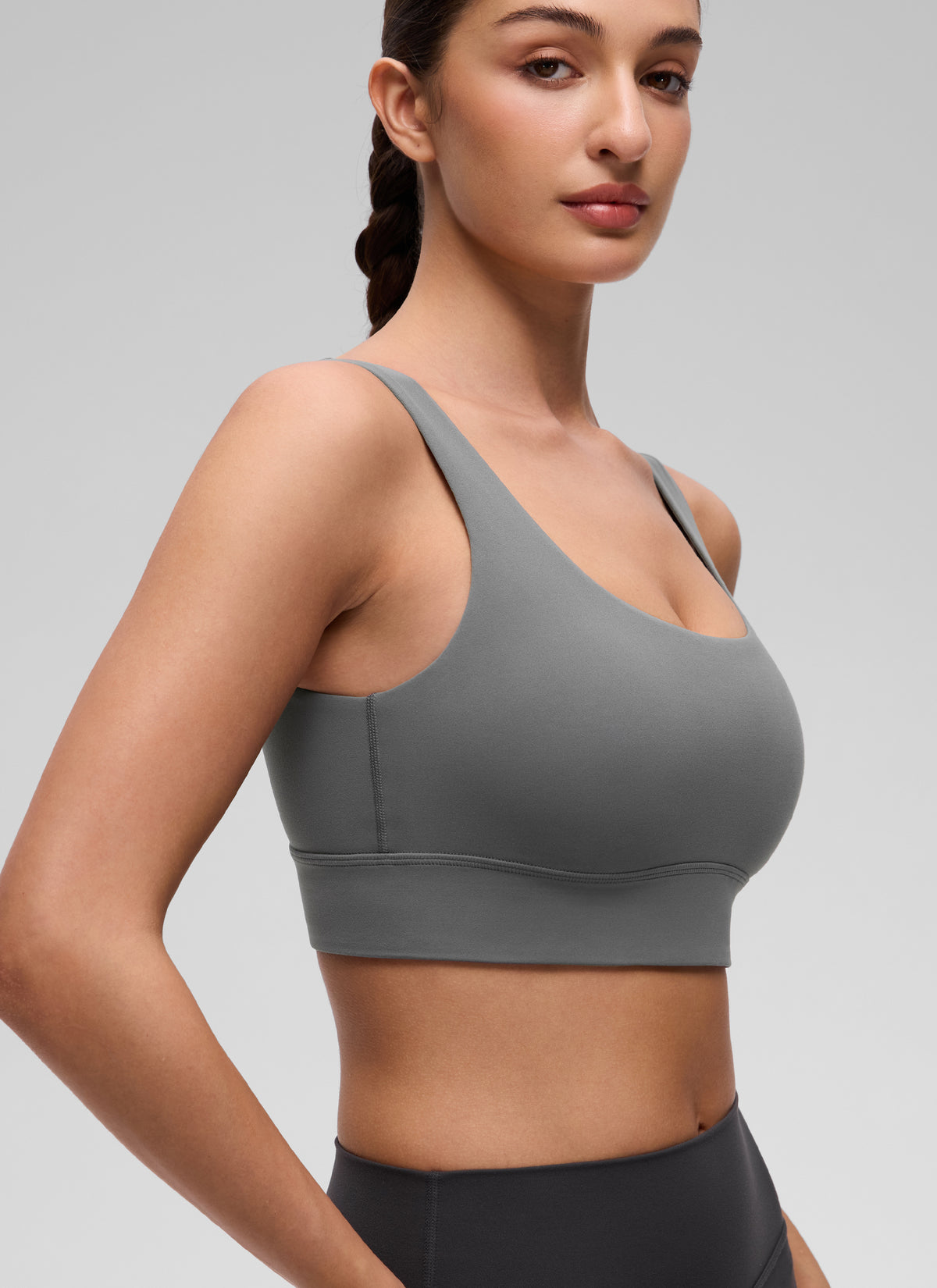 CRZ YOGA Women's Yoga Low Support Butterluxe Sport Bra U Back Longline Ash Grey @model_info:Inga
