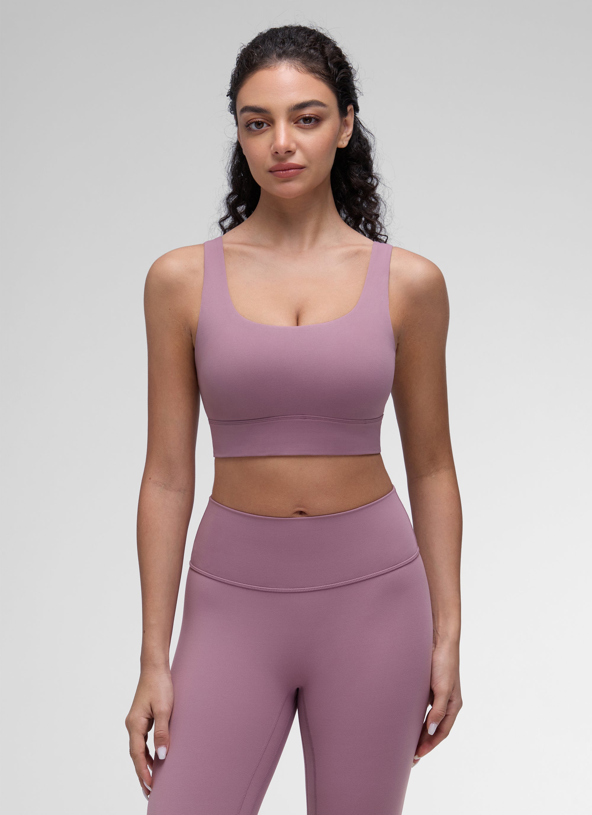 CRZ YOGA Dames Yoga Lage ondersteuning Butterluxe Sport-BH U-rug Longline Light Lavender