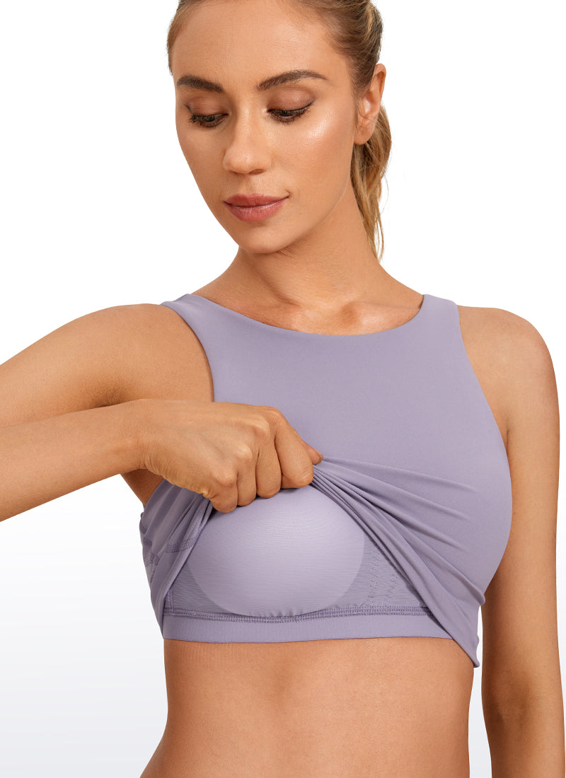 CRZ YOGA – Sutien sport pentru femei, cu susținere redusă, din material Butterluxe, cu gât înalt, spate în U, culoare Lavender Mist