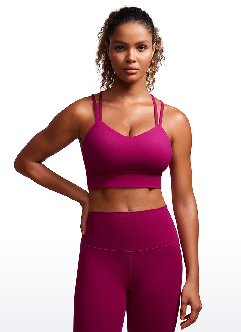CRZ YOGA Sutien pentru femei Butterluxe, cu bretele, croi lung, cu bretele încrucișate și cupe modelate, culoare magenta-violet