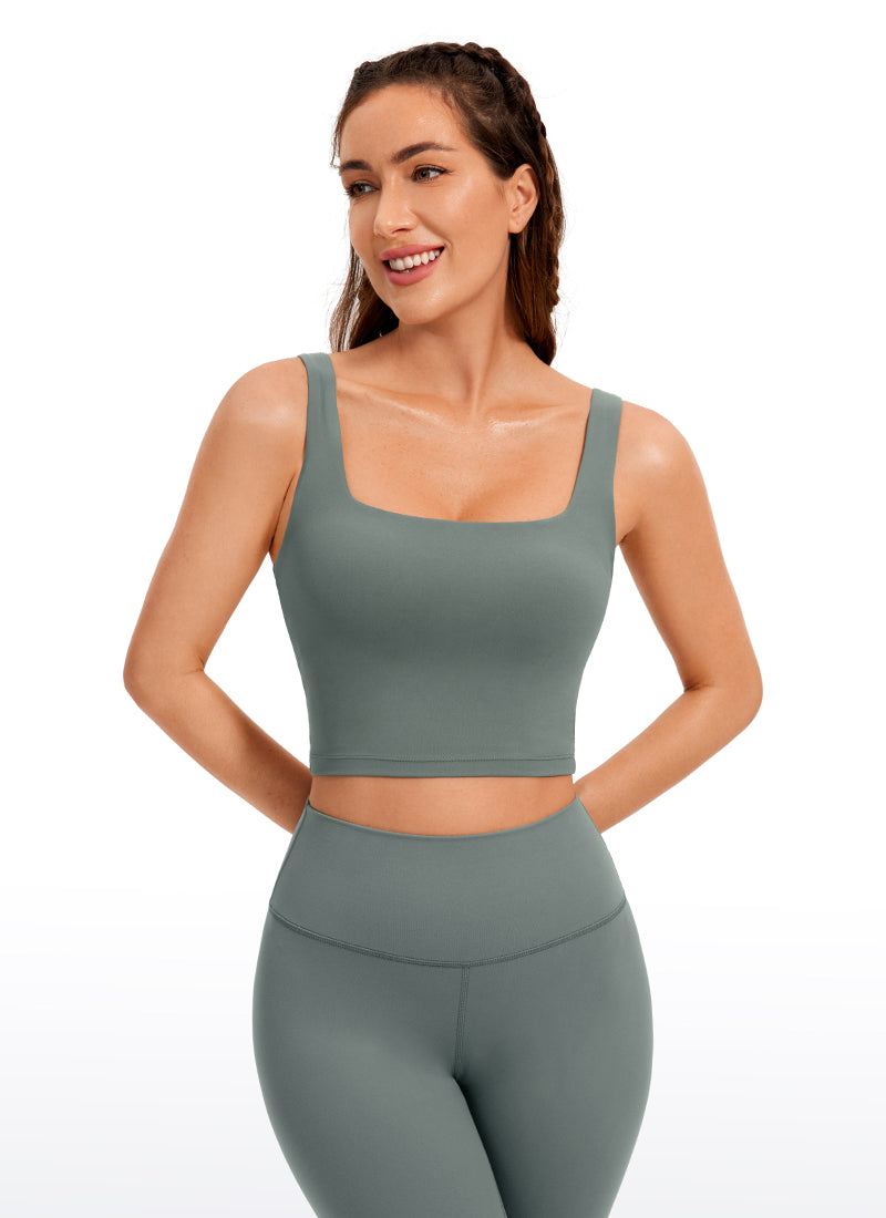 CRZ YOGA Women's Yoga Low Impact Butterluxe Longline Bra Square Neck Grey Sage