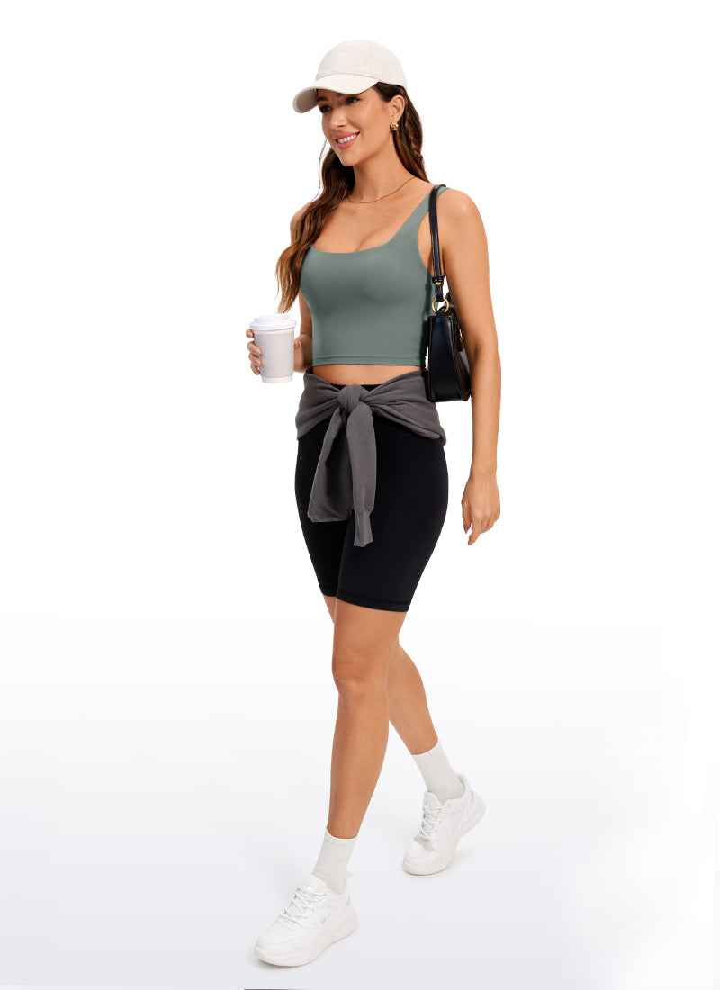 CRZ YOGA Women's Yoga Low Impact Butterluxe Longline Bra Square Neck Grey Sage