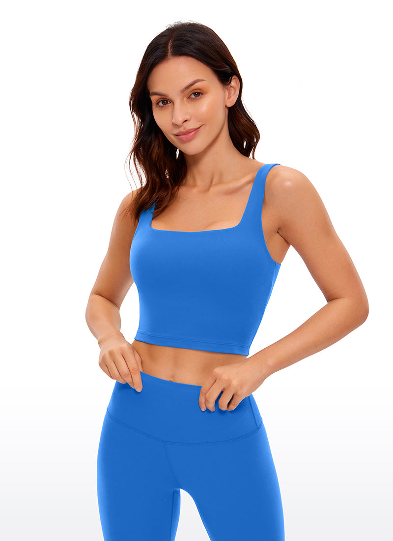 CRZ YOGA Reggiseno da yoga da donna Butterluxe a basso impatto, modello lungo con scollo quadrato Blu Scintillante