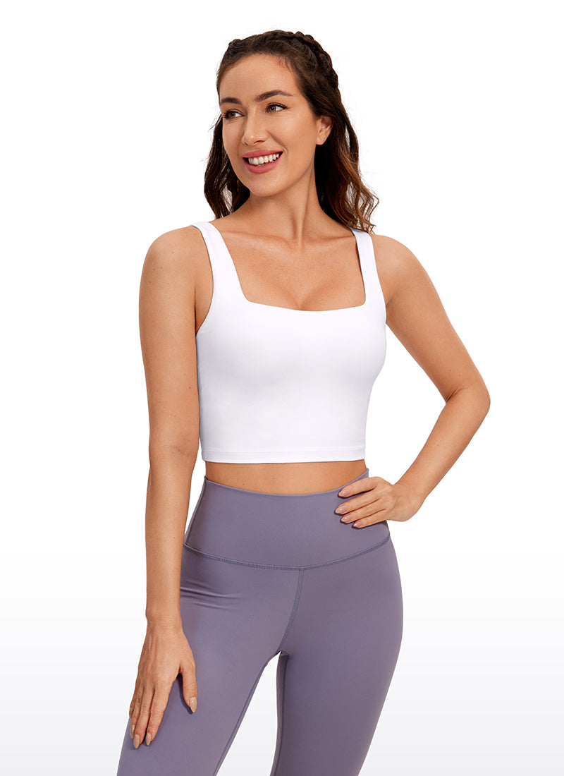 CRZ YOGA Women's Yoga Low Impact Butterluxe Longline Bra Square Neck White