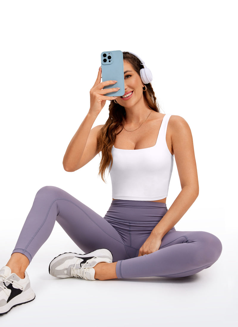 CRZ YOGA moteriška joga mažo poveikio Butterluxe ilga liemenėlė kvadratine iškirpte, balta