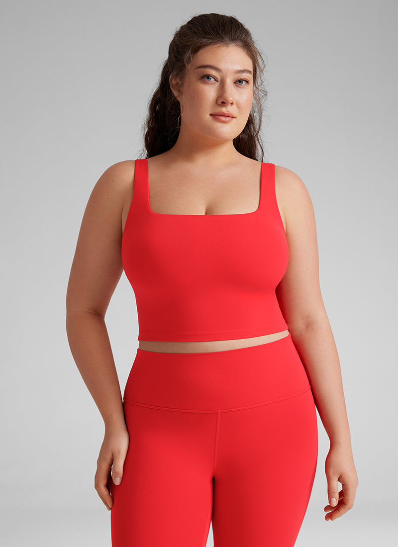 CRZ YOGA Women's Yoga Low Impact Butterluxe Longline Bra Square Neck Deep Red