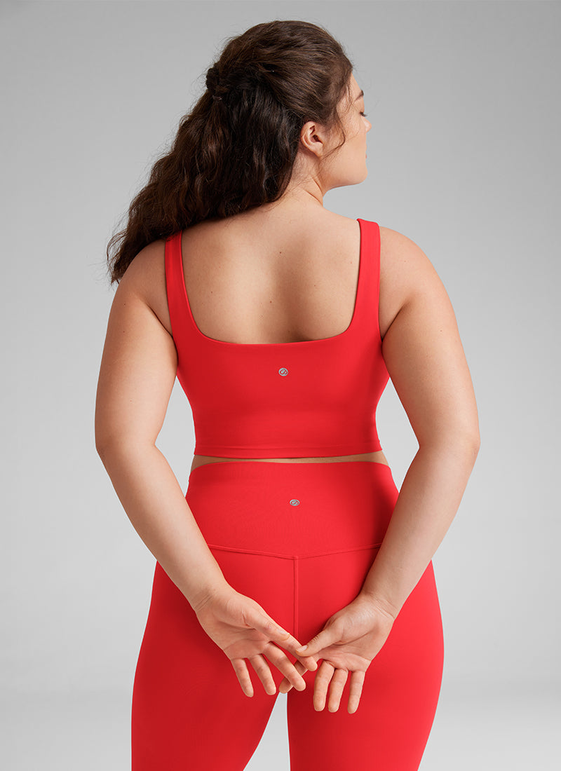 CRZ YOGA Reggiseno da yoga da donna Butterluxe a basso impatto, modello lungo con scollo quadrato Rosso Intenso