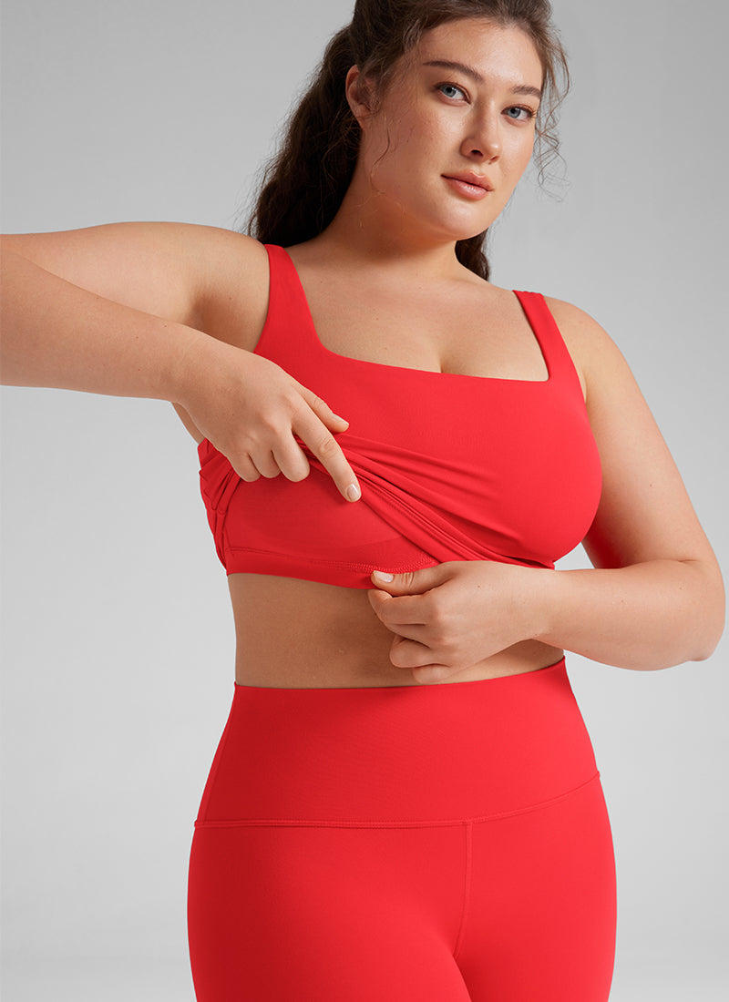 CRZ YOGA Reggiseno da yoga da donna Butterluxe a basso impatto, modello lungo con scollo quadrato Rosso Intenso